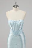 Strapless zeemeermin kralen blauwe galajurk