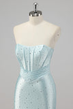 Strapless zeemeermin kralen blauwe galajurk