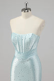 Strapless zeemeermin kralen blauwe galajurk