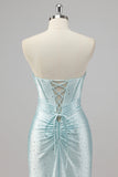 Strapless zeemeermin kralen blauwe galajurk