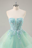 Strapless A Line Groene Korset Lange Galajurk met Pailletten