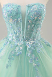 Strapless A Line Groene Korset Lange Galajurk met Pailletten