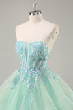 Strapless A Line Groene Korset Lange Galajurk met Pailletten