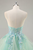 Strapless A Line Groene Korset Lange Galajurk met Pailletten