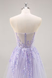 Lila strapless korset galajurk met afneembare overlay