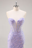 Lila strapless korset galajurk met afneembare overlay