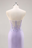 Lila strapless korset galajurk met afneembare overlay