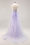 Lila strapless korset galajurk met afneembare overlay