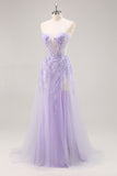 Lila strapless korset galajurk met afneembare overlay