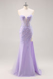 Lila strapless korset galajurk met afneembare overlay