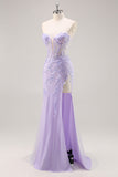 Lila strapless korset galajurk met afneembare overlay
