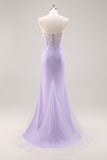 Lila strapless korset galajurk met afneembare overlay
