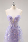 Lila strapless korset galajurk met afneembare overlay