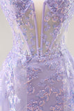 Lila strapless korset galajurk met afneembare overlay