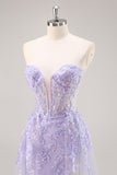 Lila strapless korset galajurk met afneembare overlay