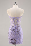 Strapless Bodycon Paarse Homecoming Jurk met Kralen en Appliques