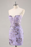 Strapless Bodycon Paarse Homecoming Jurk met Kralen en Appliques