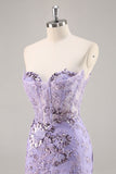 Strapless Bodycon Paarse Homecoming Jurk met Kralen en Appliques