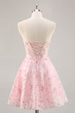 Roze korset A Line Strapless Homecoming Jurk met Appliques