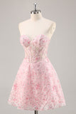 Roze korset A Line Strapless Homecoming Jurk met Appliques