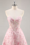 Roze korset A Line Strapless Homecoming Jurk met Appliques