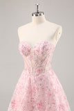 Roze korset A Line Strapless Homecoming Jurk met Appliques