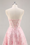Roze korset A Line Strapless Homecoming Jurk met Appliques