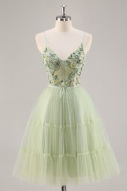 Groen Applique Korset A Line Homecoming Jurk