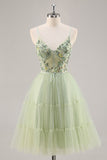 Groen Applique Korset A Line Homecoming Jurk