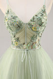 Groen Applique Korset A Line Homecoming Jurk