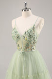 Groen Applique Korset A Line Homecoming Jurk