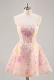 Bloemen korset pailletten strapless roze homecoming jurk
