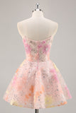 Bloemen korset pailletten strapless roze homecoming jurk