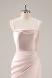 Candy Pink satijnen zeemeermin Ruched lange bruidsmeisje jurk met split
