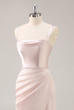 Candy Pink satijnen zeemeermin Ruched lange bruidsmeisje jurk met split