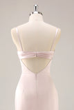 Candy Pink satijnen zeemeermin Ruched lange bruidsmeisje jurk met split