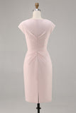 Candy Pink V-hals Bodycon Midi moeder van bruid jurk met ruches