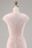 Candy Pink V-hals Bodycon Midi moeder van bruid jurk met ruches