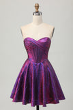 Metallic donkerpaarse strapless korset korte homecoming-jurk