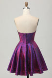 Metallic donkerpaarse strapless korset korte homecoming-jurk