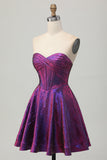 Metallic donkerpaarse strapless korset korte homecoming-jurk