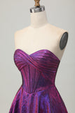 Metallic donkerpaarse strapless korset korte homecoming-jurk