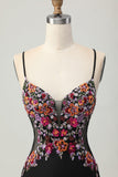 Zwarte Bodycon Bloem Spaghettibandjes Mini Homecoming Jurk