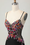 Zwarte Bodycon Bloem Spaghettibandjes Mini Homecoming Jurk