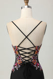 Zwarte Bodycon Bloem Spaghettibandjes Mini Homecoming Jurk