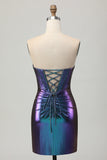 Metallic Blauw Paars Strapless Uitgesneden Korset Strakke Homecoming Jurk