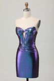 Metallic Blauw Paars Strapless Uitgesneden Korset Strakke Homecoming Jurk