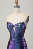 Metallic Blauw Paars Strapless Uitgesneden Korset Strakke Homecoming Jurk