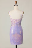 Sprankelende Lila Bodycon Korset Pailletten Homecoming Jurk met 3D Bloemen