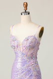 Sprankelende Lila Bodycon Korset Pailletten Homecoming Jurk met 3D Bloemen
